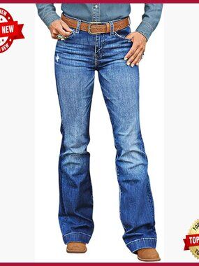Mid Rise Boot Cut Jeans Stretch Butt Lifting Tummy Control Denim Pants
